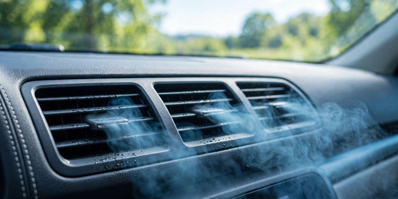 Car AC vents close-up blowing air