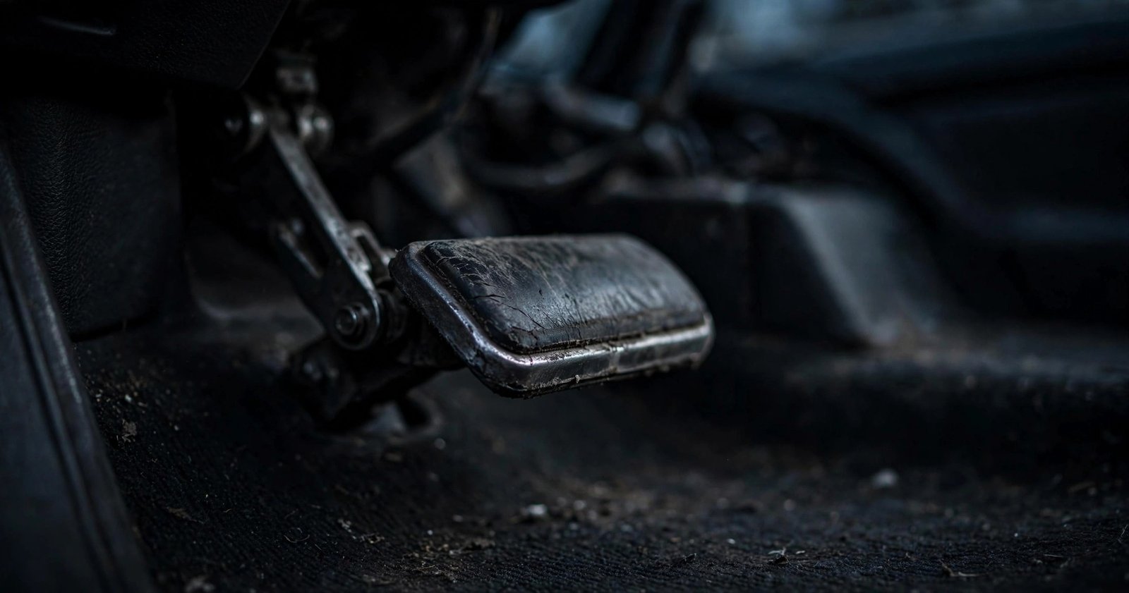 Foot pressing a soft brake pedal sinking to the floor