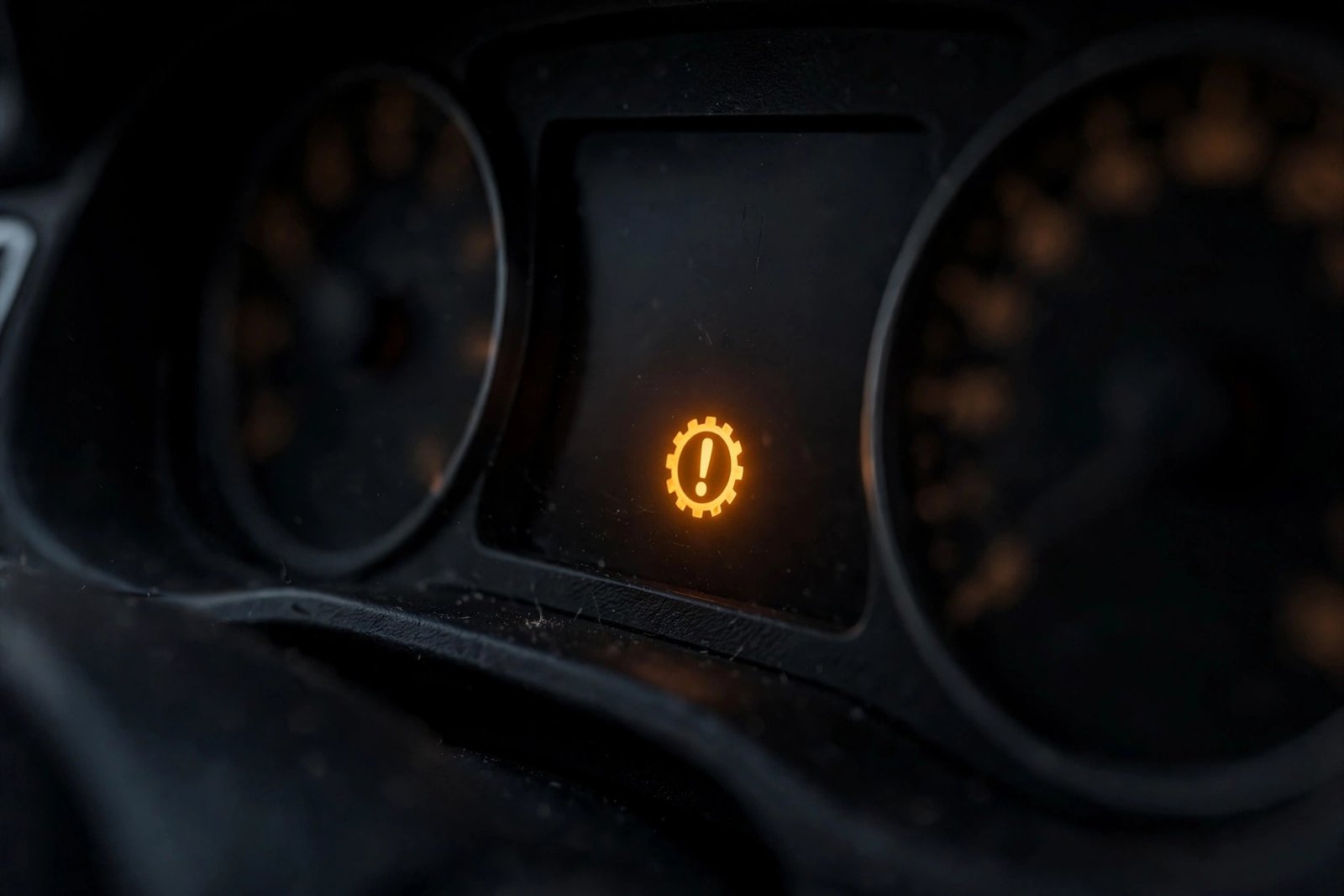 Car dashboard with transmission gear warning light illuminated