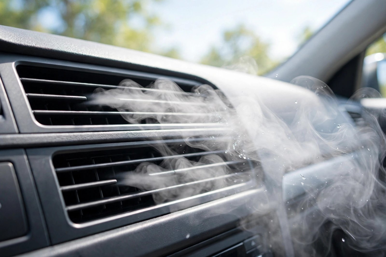 Close-up of car AC vents with fresh clean air flowing from them