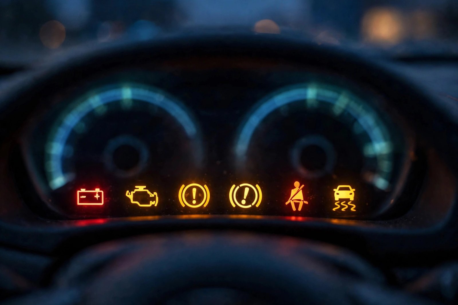 Car dashboard showing a maintenance required indicator light
